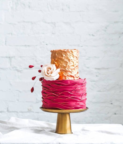 Cakery Gold & Red Two Tier Special Celebration Cake - cakery wonderland eventscakery wonderland eventscakery wonderland eventsCakesgold AND RED SPECIAL CAKE