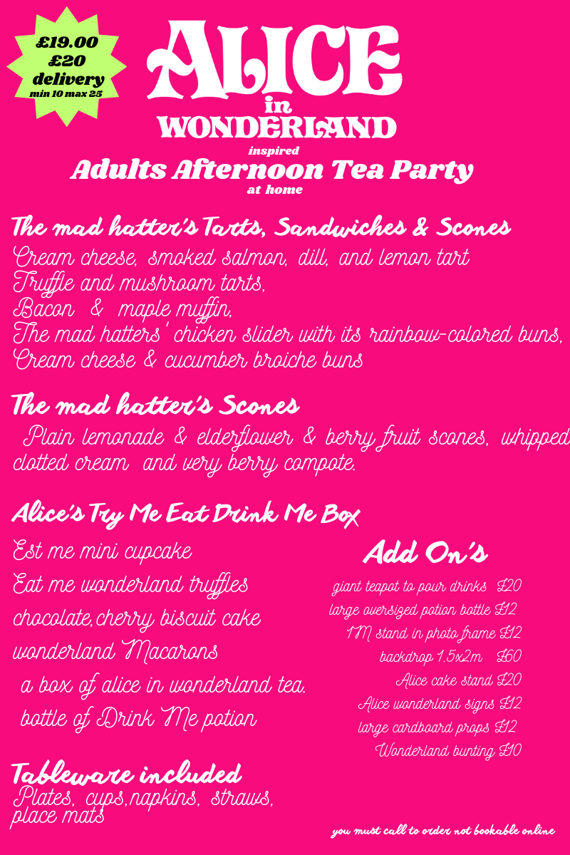 Afternoon Tea Boxes - Alice in Wonderland Tea Party- UK Delivered - cakery wonderland eventscakery wonderland eventscakery wonderland eventsCakesaliceadultafternoontea