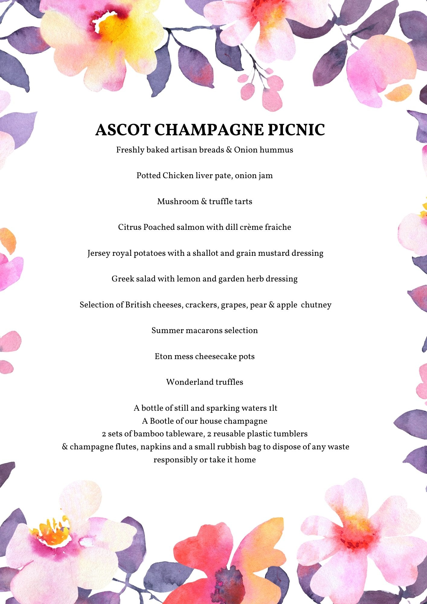 Royal Ascot Picnic with champagne - cakery wonderland eventscakery wonderlandcakery wonderlandfood hamperascotpicnicchampers